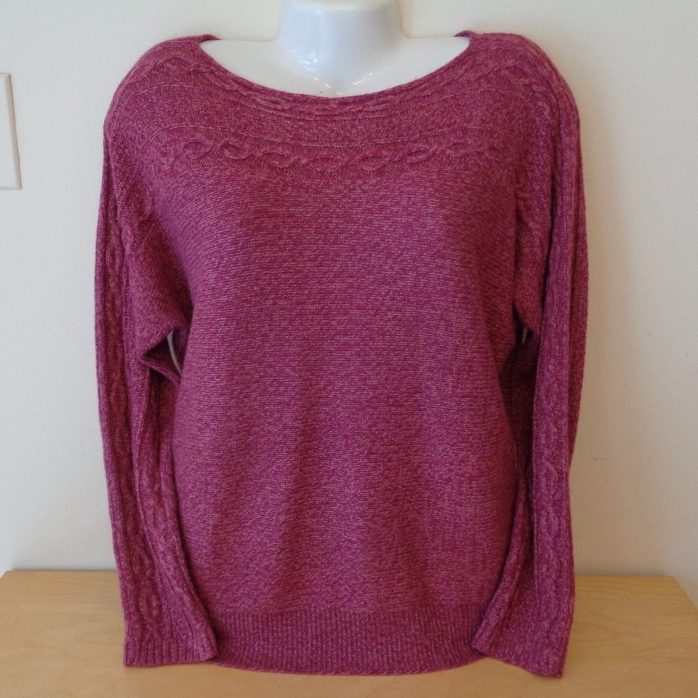 St. John's Bay Soft Cable Knit Sweater Boatneck Pink Heather Size Large Petite